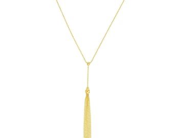 Collar con cuentas y borlas móviles en forma de lazo de oro amarillo auténtico de 14 quilates de 18"