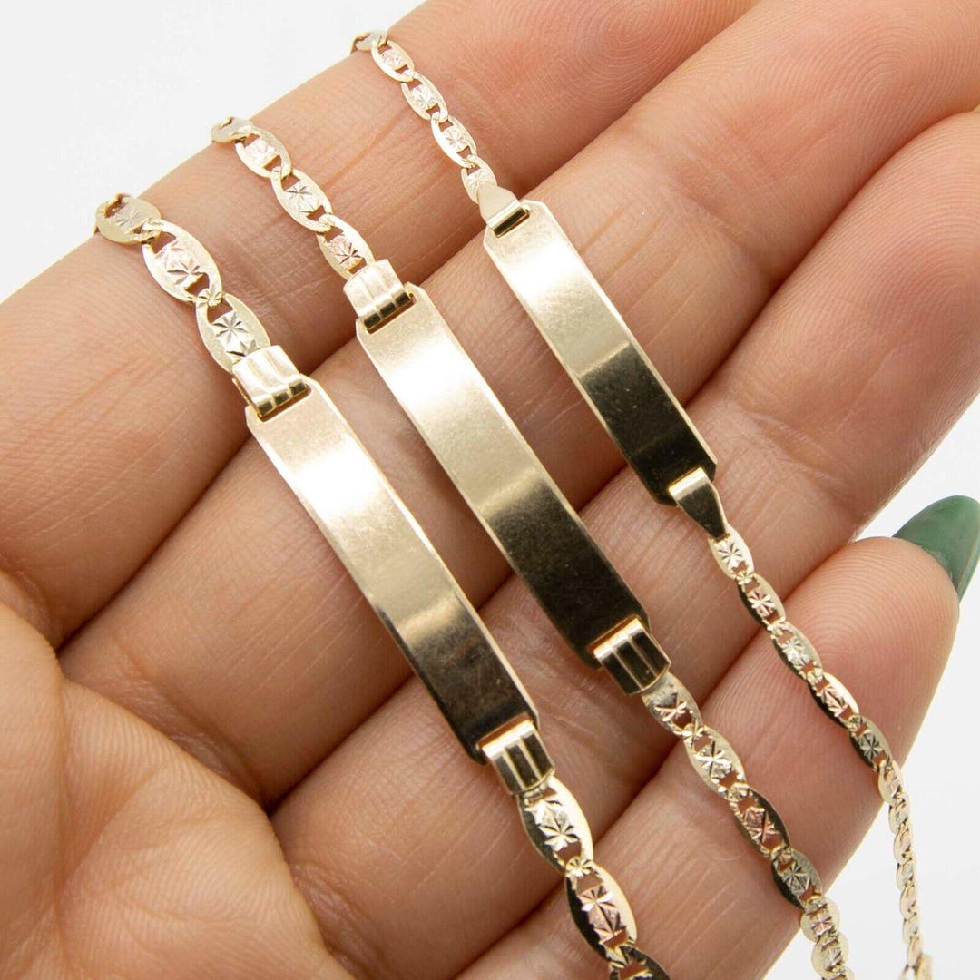 Baby Tri-color Textured Valentino Mariner ID Bracelet Real 10K Tri
