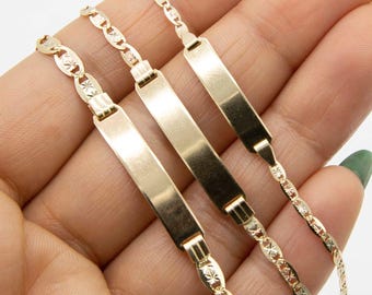Baby Tri-Color Textured Valentino Mariner ID Bracelet Real 10K Tri-Color Gold