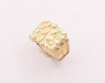 Mens Large Nugget Square Ring Real Solid 10K Yellow Gold ALL SIZES