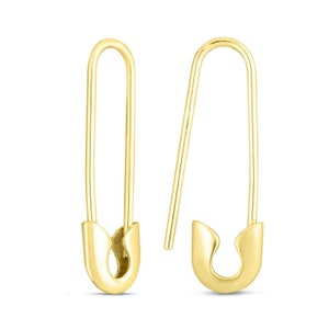 1&quot; Safety Pin Clip Earrings Real 14K Yellow Gold