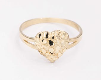 Solid 10K Gold Women's Heart Nugget Ring Yellow Gold Size 7