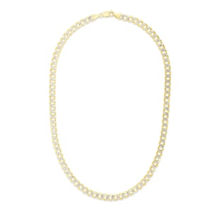 6.2mm Lite Two-Tone Pave Curb Chain Necklace Real 14K Yellow White Gold