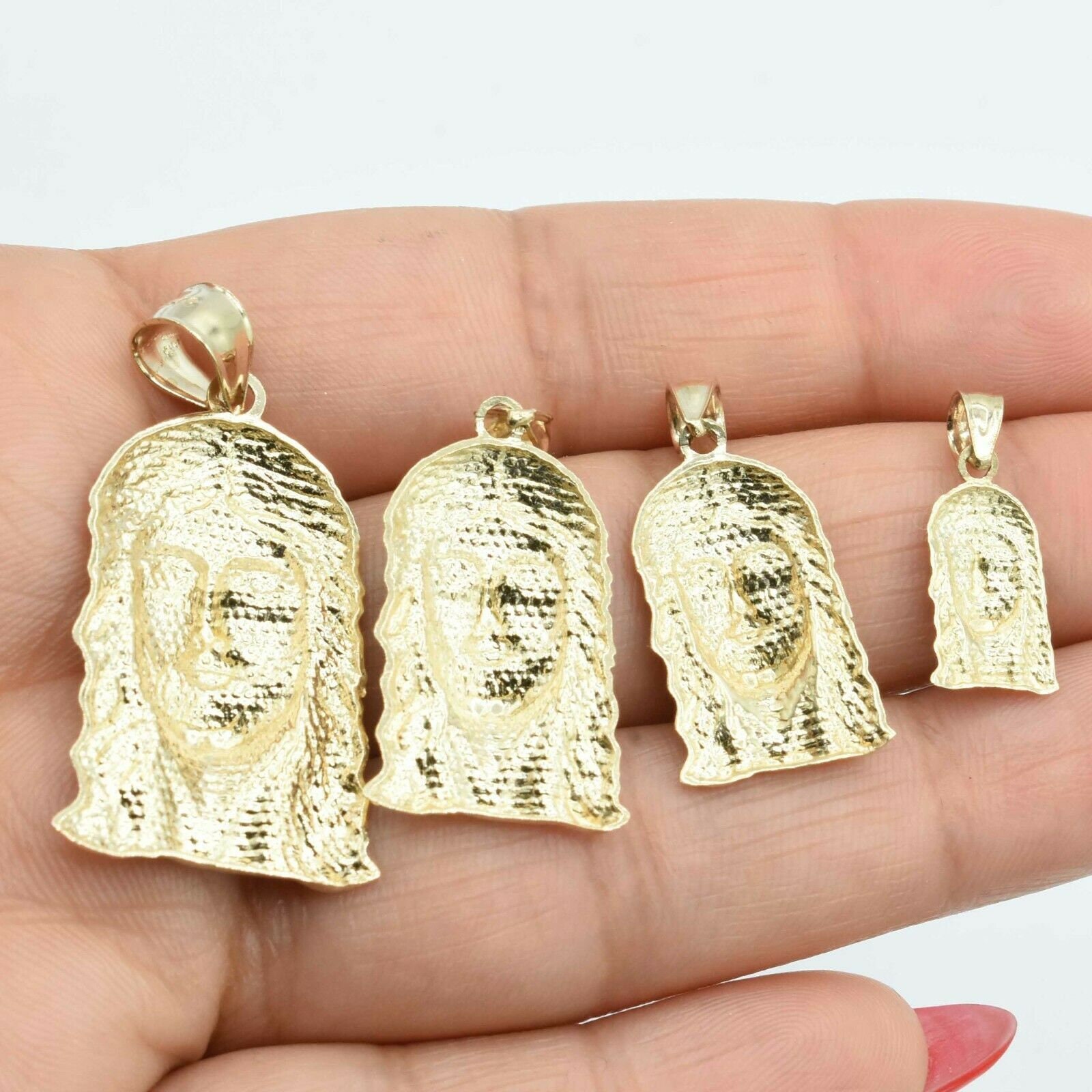 Diamond Cut Jesus Pendant Real Solid 10K Yellow Gold All Sizes