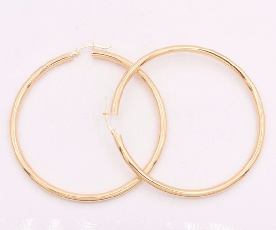 Orecchini A Cerchio Rotondi Spessi E Semplici Da 2" 5 Mm X 50 Mm In Vero Argento Sterling 925 - Italia - Foto 2