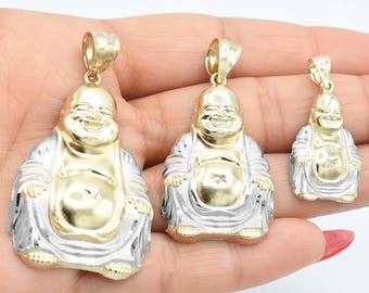 Textured Buddha Pendant Real Solid 10K Yellow White Gold All Sizes