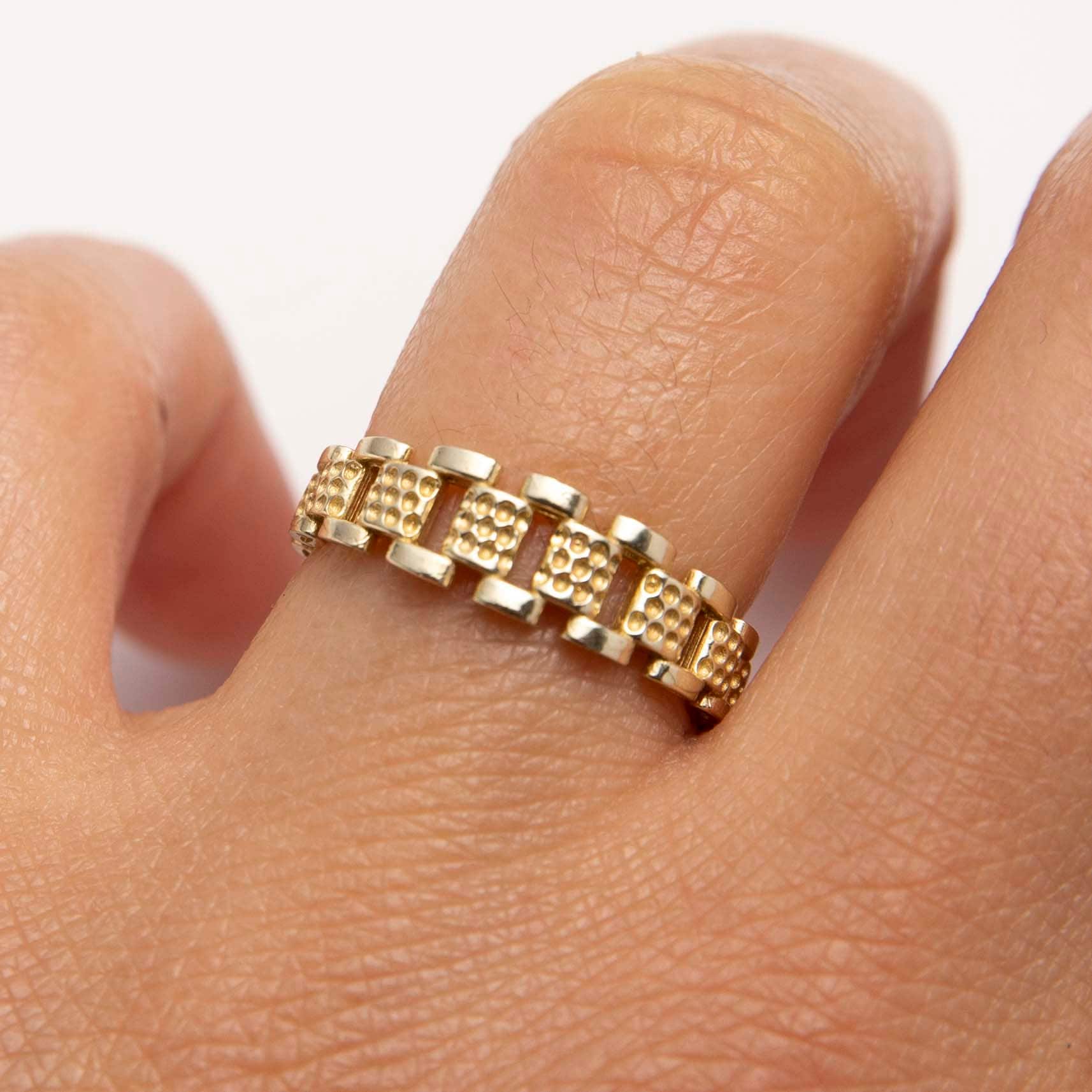Railroad Link Ring Solid 10K Yellow Gold Size 6.5 - Etsy