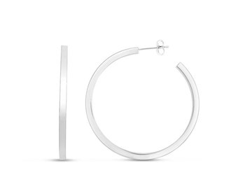 [TATIANA] 925Silver☆Basic Square Hoop Earrings 50mm Shiny Square Tube C Hoop Earrings Real Sterling Silver