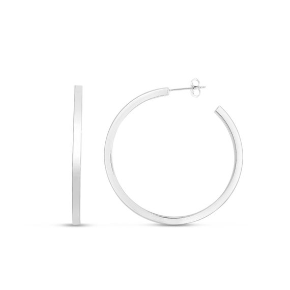 50mm Shiny Square Tube C Hoop Earrings Real Sterling Silver