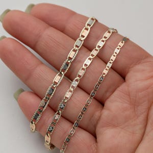 10K GOLD Heart Textured Valentino Link Bracelet Tri-Color Gold All Sizes image 1