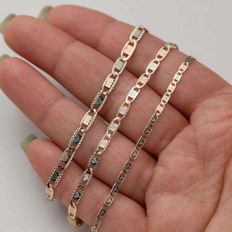 10K GOLD Heart Textured Valentino Link Bracelet Tri-Color Gold All Sizes image 1
