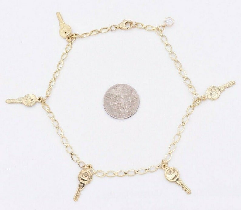 Key Lock Charm Anklet Chain Real 10K Yellow Gold 10