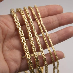 Bracciale a catena bizantina quadrata in oro giallo 14 carati, tutte le misure