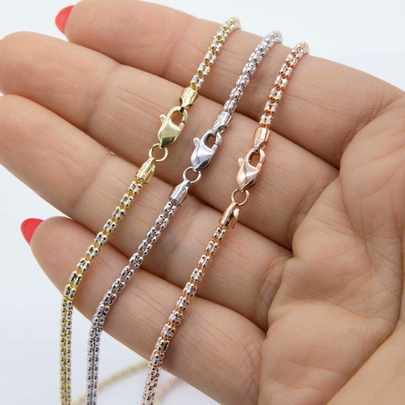 ブレスレット 本物 10K ツートーン イエロー&ホワイトゴールド 中空フィガロレディースアンクレット 2.0mm 7インチ~10 並行輸入品 2.5 mm ツートン ダイヤモンドカット アイスリンクチェーン 本物の 10K