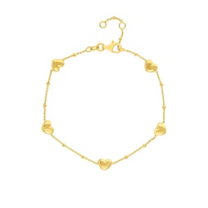 Pulseira ajustável Saturn Chain Puffed Heart Stations de 0,8 mm em ouro amarelo 14K real