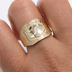 Glänzender Sechseckiger Nugget Design Ring Echt 10K Gelbgold Alle Grössen