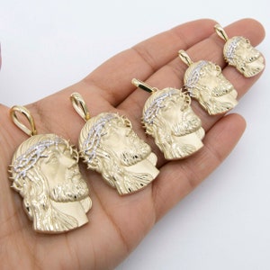 Diamond-Cut Face Of Jesus Pendant Real Solid 14K Yellow White Gold All Sizes