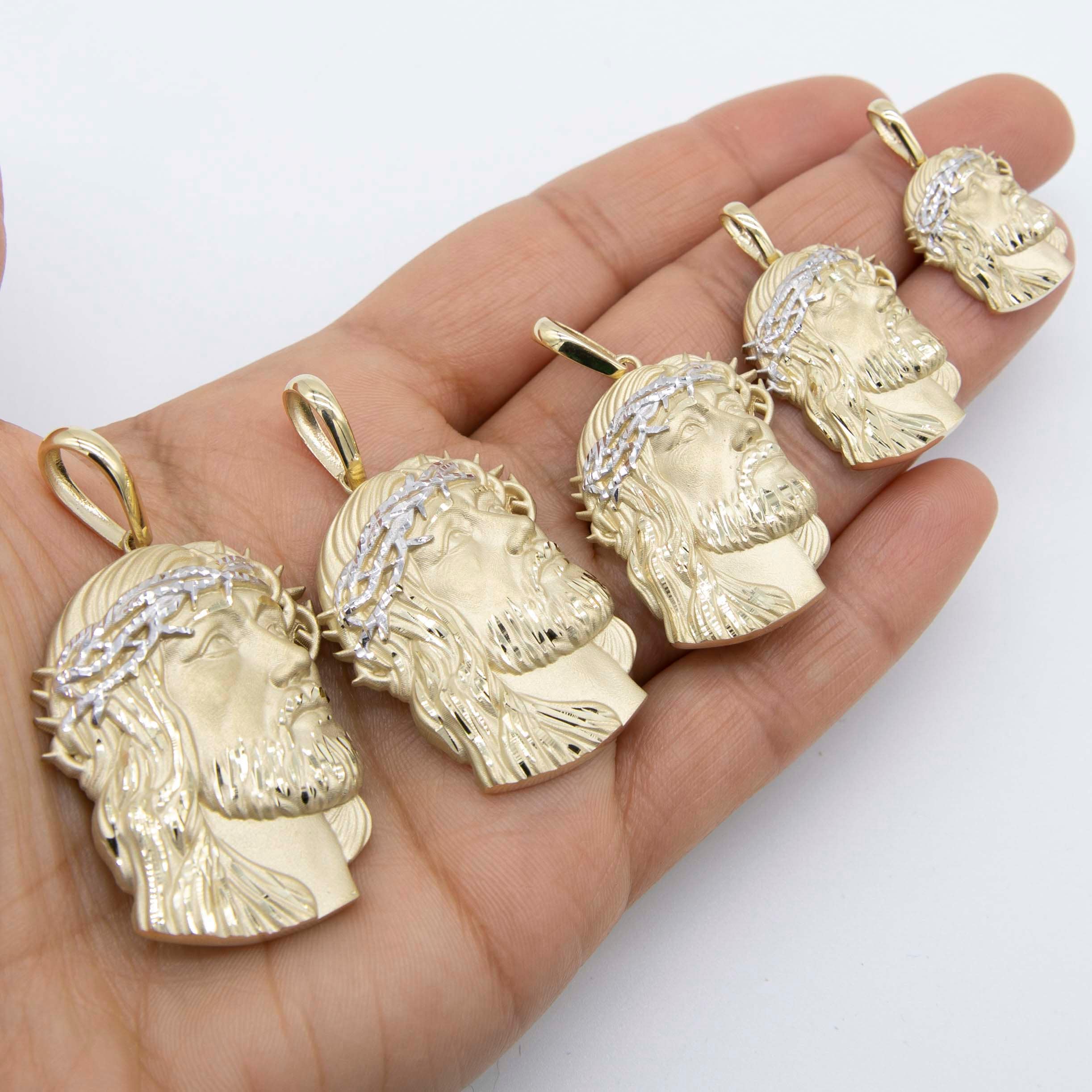 14k Solid Multi-Tone Gold Jesus Head Pendant – Religious Face Necklace For Men, Women, Unisex