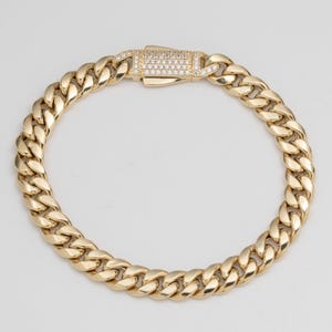 7.5mm Miami Cuban Link Chain Bracelet Box Lock Real 14K Yellow Gold