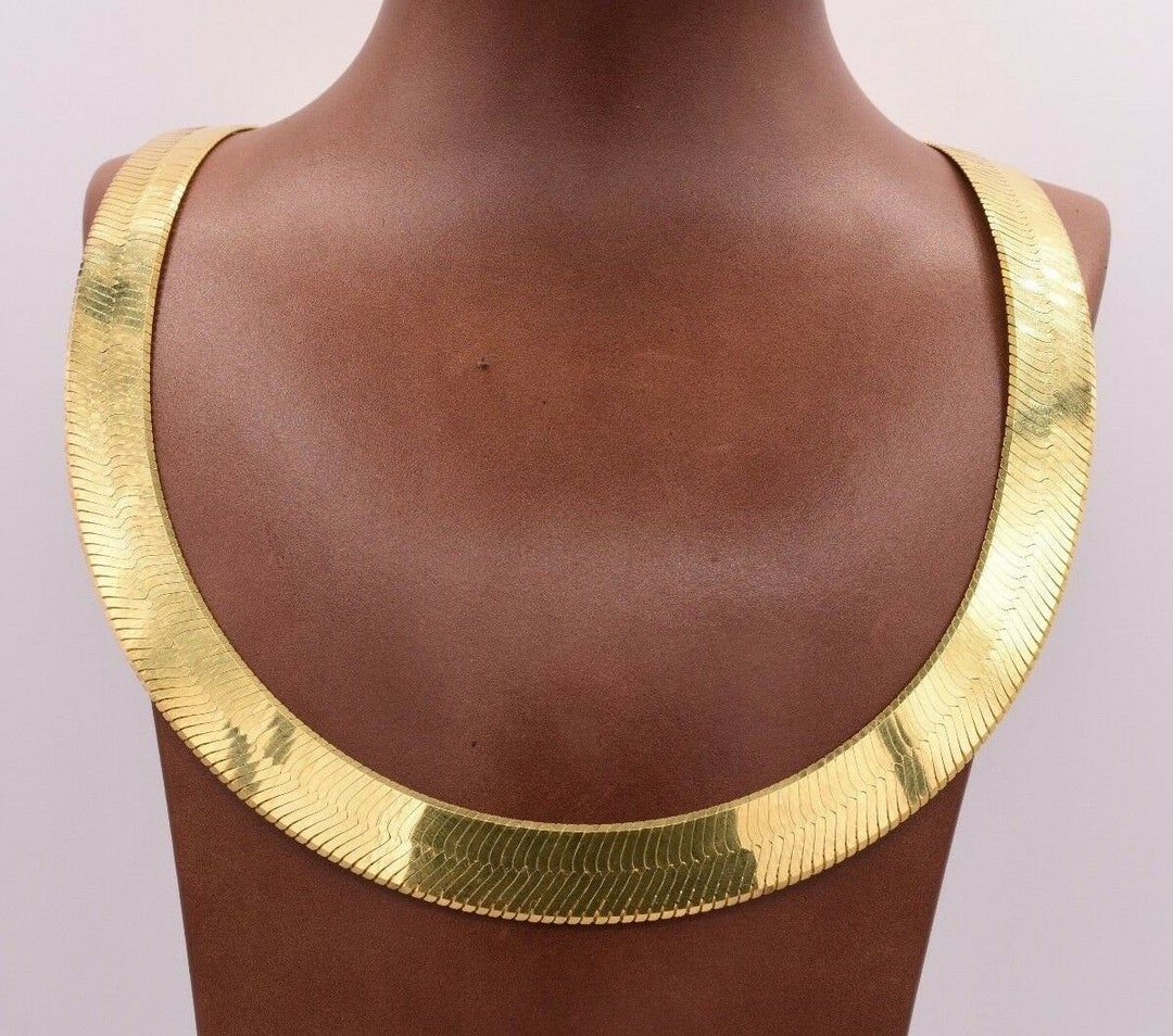 14mm Bold Herringbone Chain Necklace Solid 14K Yellow Gold Clad Silver 925 Etsy