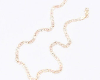 3mm Textured Tri-Color Valentino Mariner Anklet Real 10K Tri-Color Gold