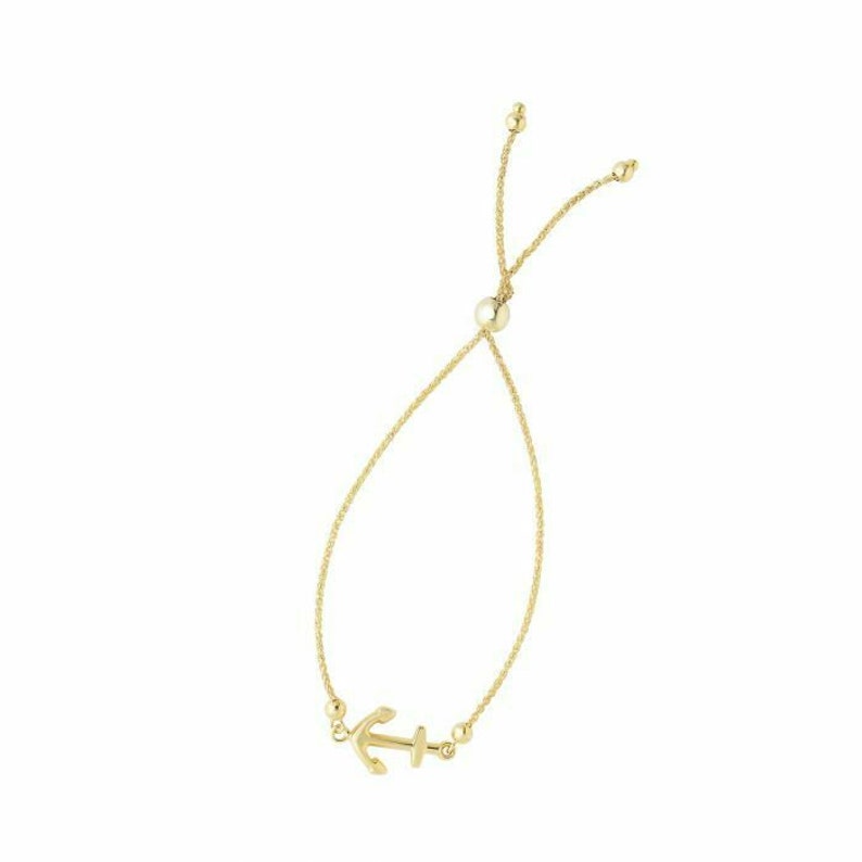 9.25 Anchor Friendship Bolo Bracelet Real 14K Yellow Gold 2.1gr