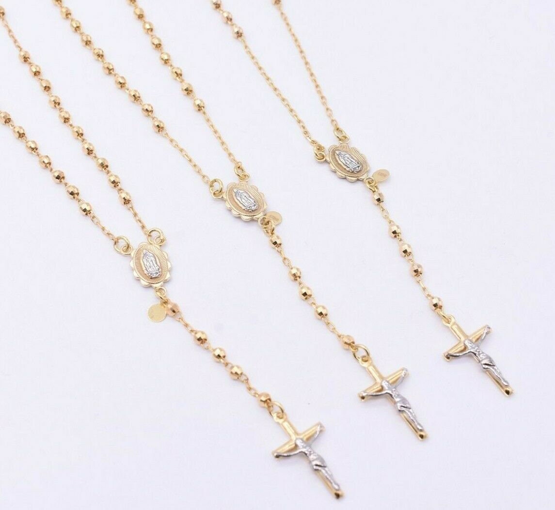 3 mm ダイヤモンドカット クロス ロザリオ 十字架 チェーン ネックレス