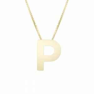 Colar com corrente em forma de letra inicial P em ouro amarelo 14K real 18"