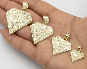 Textured Diamond Shaped Pendant Real 10K Gold Pendant  All Sizes