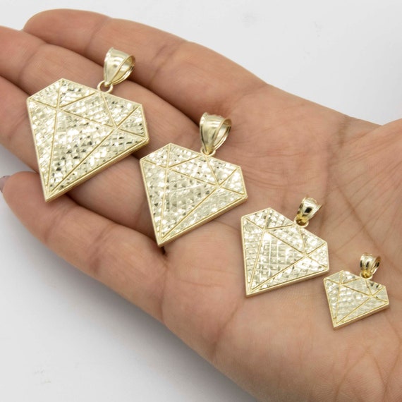 Textured Diamond Shaped Pendant Real 10K Gold Pendant  All Sizes