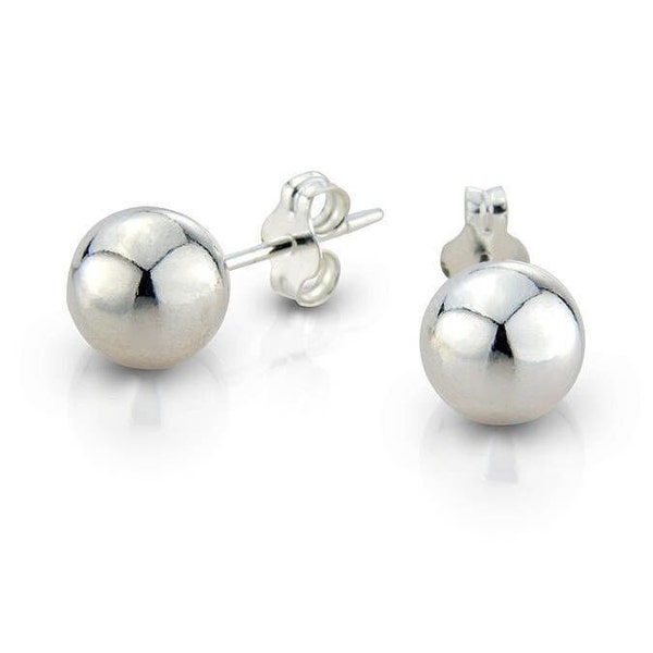 925 Sterling Silver Round Ball Stud Earrings High Polished Butterfly Post Backs