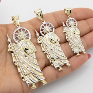 Pingente St. Jude com corte de diamante, sólido real, ouro branco amarelo 10K, todos os tamanhos