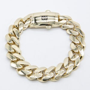 15mm Miami Cuban Link Plain Shiny Box Clasp Bracelet Real 10K Yellow Gold