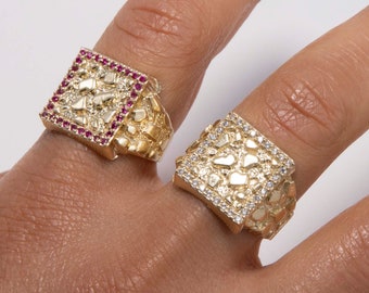 Shiny Square Nugget Ring 10K Yellow Gold All Sizes