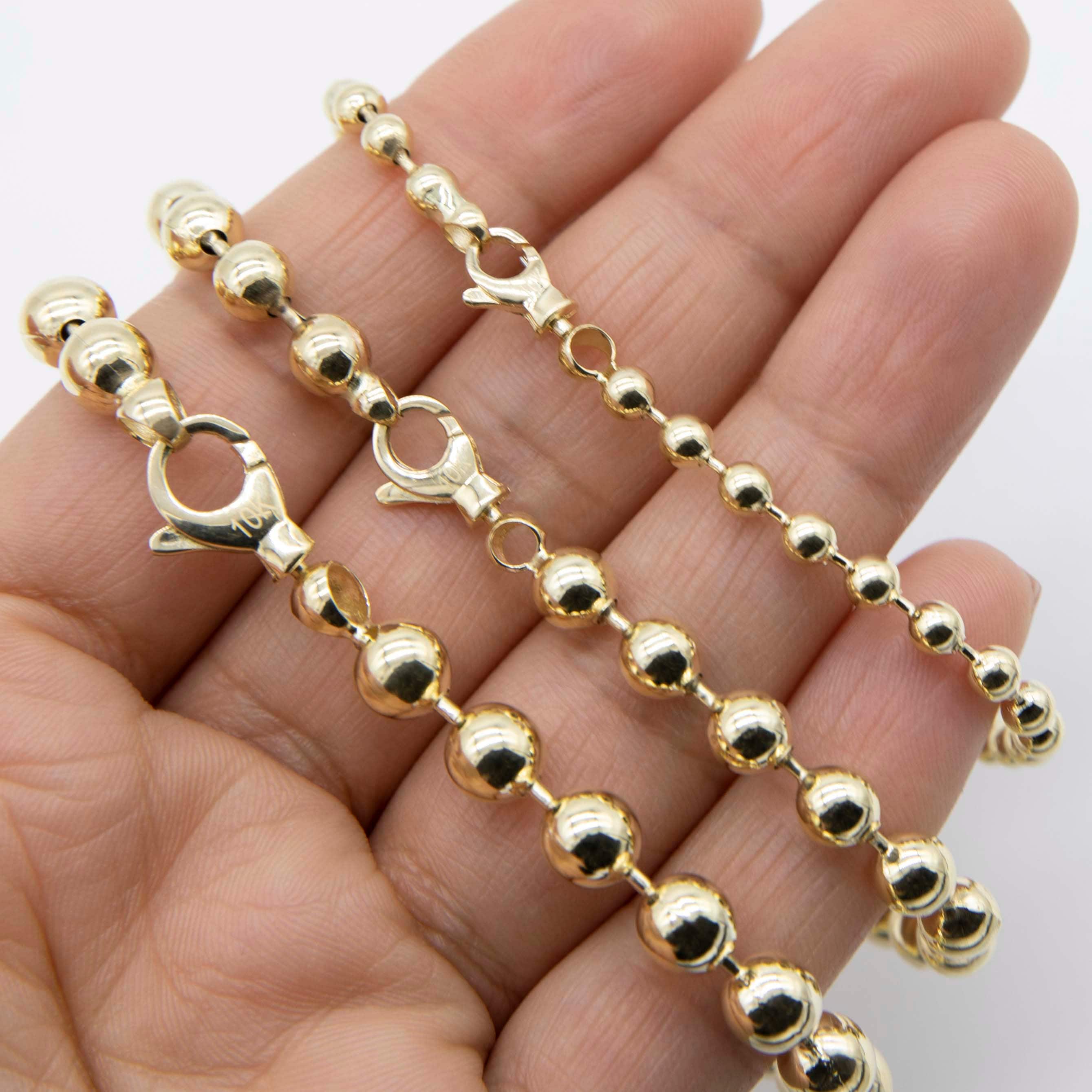 Shiny Bead Ball Chain Bracelet 10K Yellow Gold All Sizes - Etsy