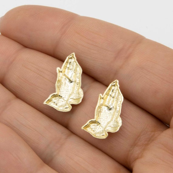 Polished Praying Hands Stud Earrings Real 10K Solid Yellow Gold - Etsy