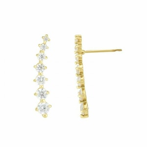 3/4" Graduated CZ Climber Earrings Real 14K Yellow Gold