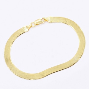 Pulsera de cadena de espiga de 5,3 mm en plata auténtica chapada en oro amarillo de 14 quilates 925