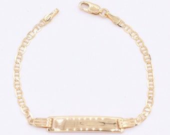2.5mm Mariner Chain ID Baby Kids Bracelet Real 10K ALL Yellow Gold 5.5"