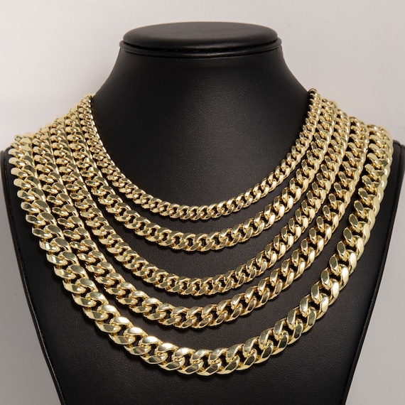 14K Yellow Gold Real Shiny Miami Cuban Link Chain Necklace