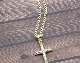 1 1/4インチ イエス十字架ペンダント＆チェーンネックレスセット 本物
