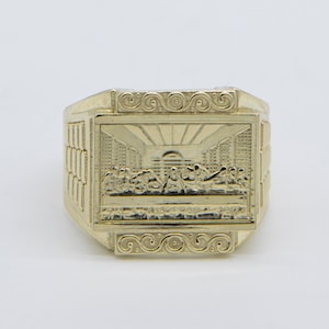Eisenbahn Design Letzte Abendmahl Siegelring 10K Gelbgold Massiv Alle Größen
