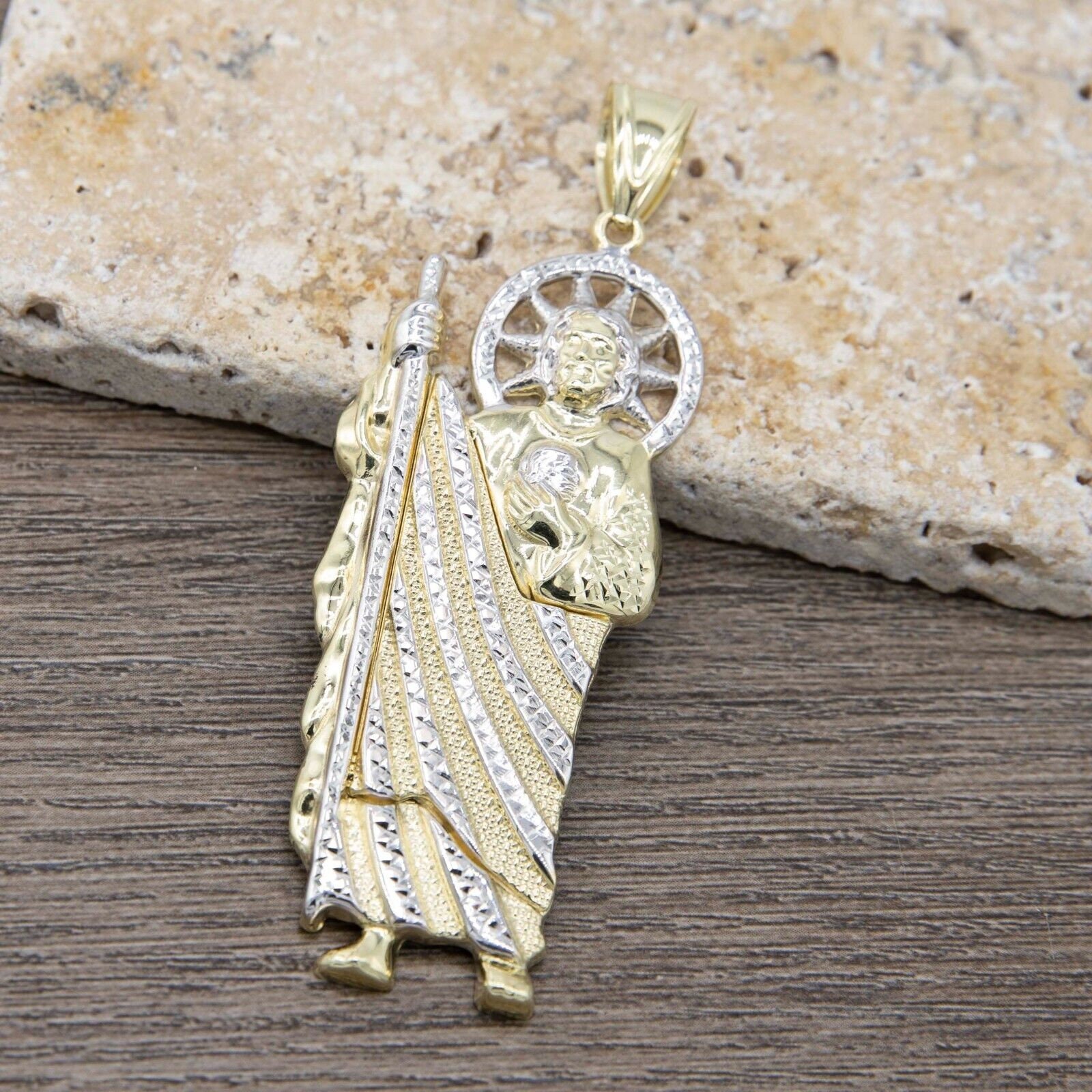 Solid 10k Yellow & White Gold St. Jude Pendant | Diamond-Cut Finish | Made In USA | Goldum NYC
