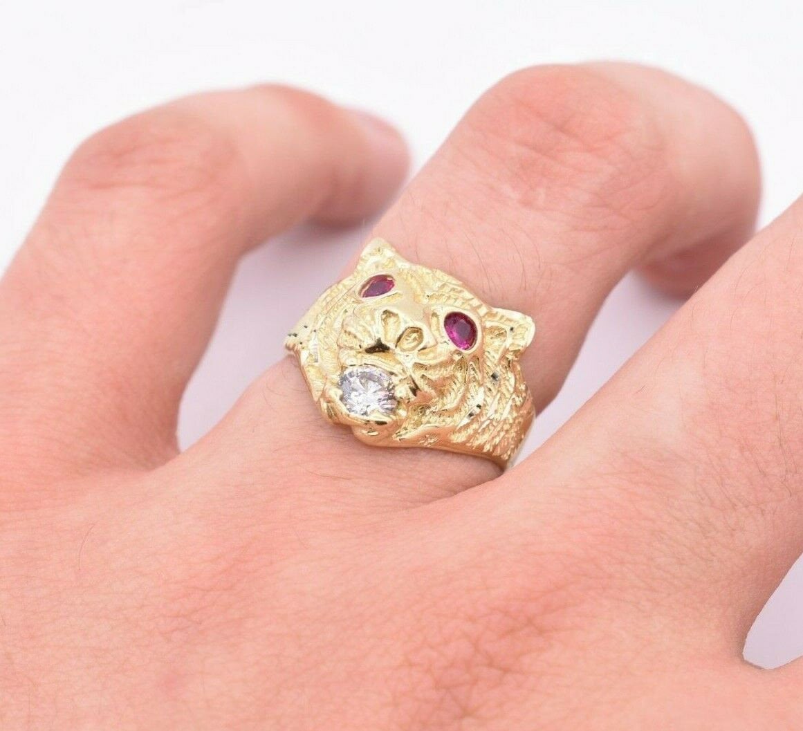 Gold tiger ring with ruby eyes sale
