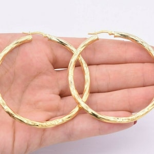 2 3/8" 60mm Twisted Diamond Cut Hoop Earrings 14K Yellow Gold Clad Silver 925