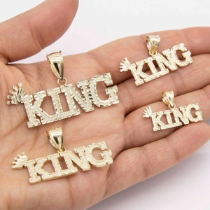 King Script with Crown Pendant Real 10K Yellow Gold All Sizes