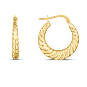 7/8&quot; Graduated Twisted Hoop Earrings Real 14K Yellow Gold