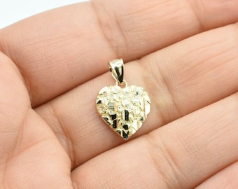 3/4" Mini Diamantslipad Nugget-stil Hjärthänge Berlock Äkta 10K Gult Guld