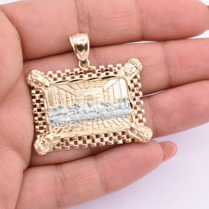 1 1/2&quot; Rectangle Railroad The Last Supper Medallion Pendant Real 10K Yellow Gold