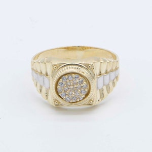 Men&#39;s Unisex Railroad Round CZ Ring Real Solid 10K Yellow White Gold All Sizes